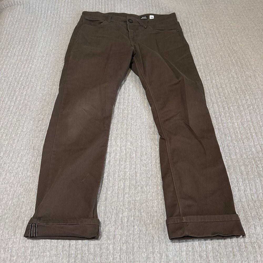 Volcom Solver Modern Straight Stretch Denim Jeans Brown Men's 34 x 30 Streetwear